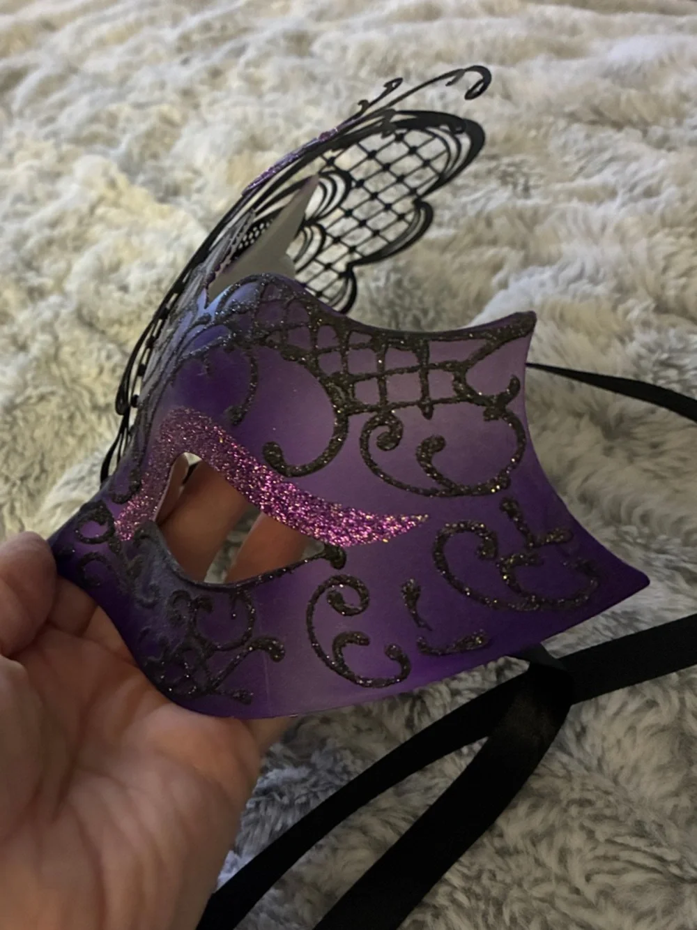 NOLA Mardi Gras Purple Black Butterfly Masquerade Mask Filigree Glitter Cosplay
